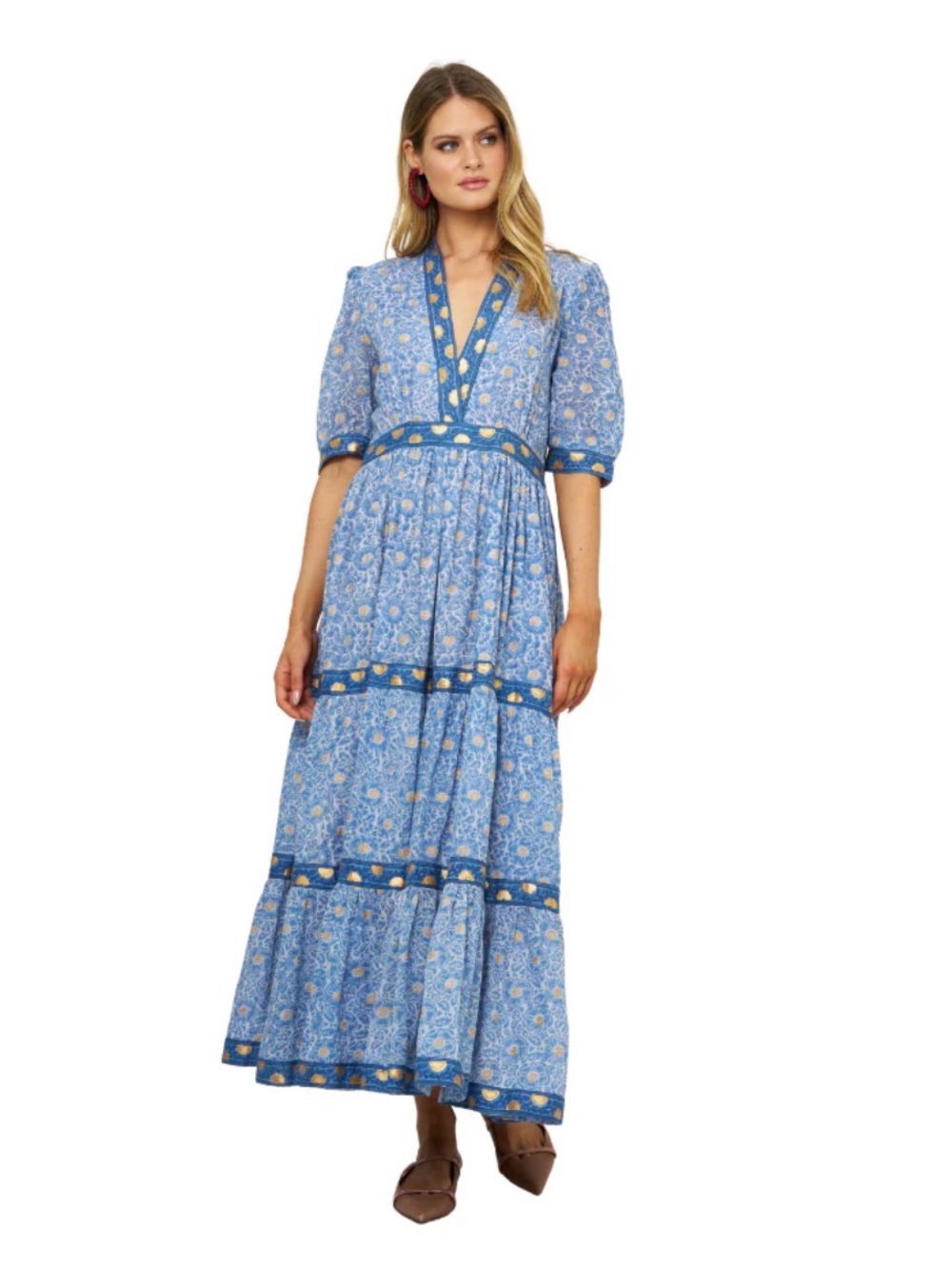 NWT $348 Oliphant V-Neck Cuffed Maxi Dress Size Medium